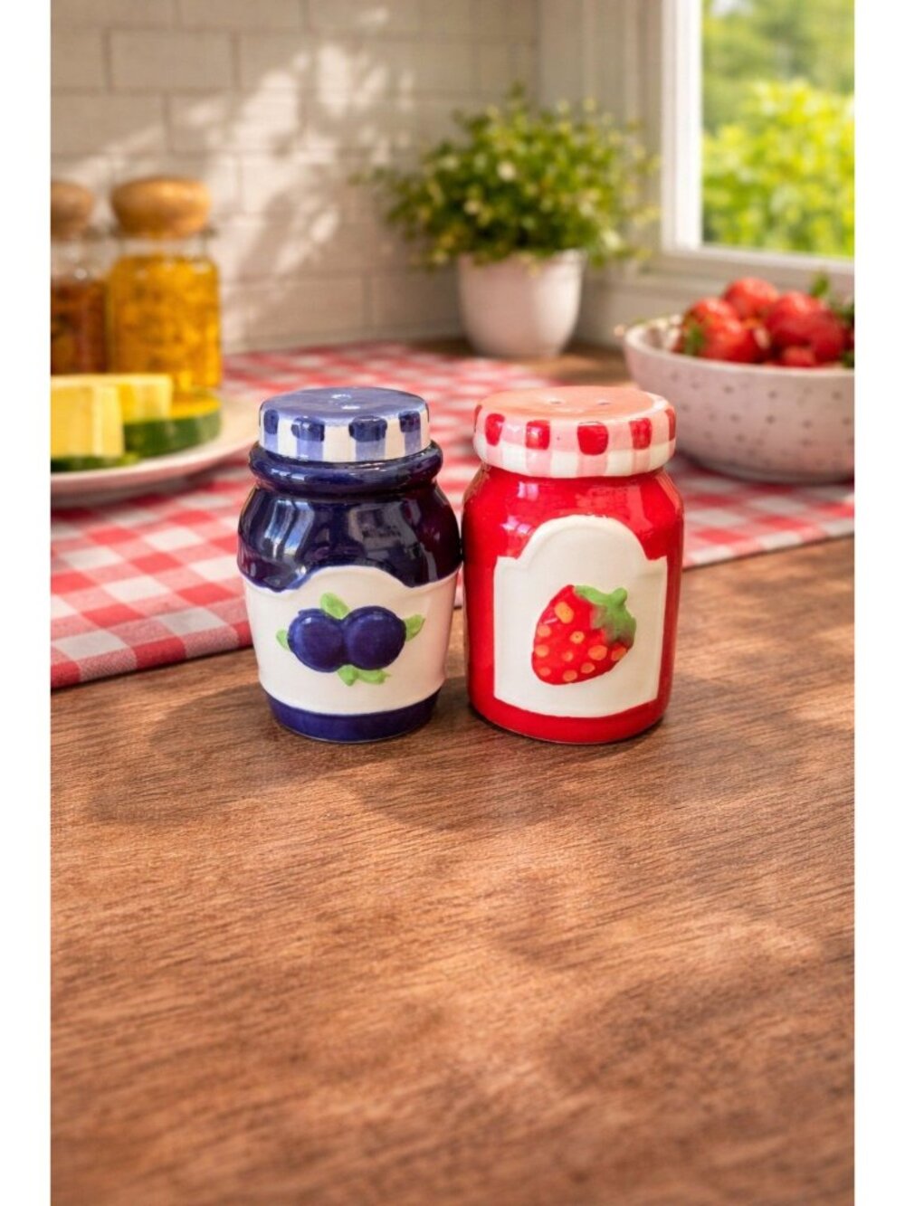 New Blueberry & Strawberry Jam Breakfast Salt & Pepper Shakers Party Dinning Set